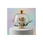 Çnr Home Collection Gold Metal Ayaklı Cam Kapaklı Kek-Pasta Standı- Fanus