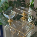 Çnr Home Collection Vintage 5 Parça Gümüş-Gold Kristal Sunum Seti - Kase, Ayaklı Tabak ve Kulplu Tepsi Gold