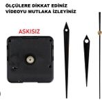 Cnr Shop Saat Mekanizması 22 mm Şaft Boyu Akar Sessiz Çalışır, Saat Makinesi, Akrep-Yelkovan-Saniye-(Askılı) - Siyah