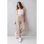 CNRCollection Kadın Bej Yüksek Bel Çift Düğmeli Tarz Havuç Model Bilek Boy Krep Kumaş Pantolon