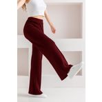 CNRCollection Kadın Bordo Yüksek Bel Toparlayıcı Önü Nervürlü Geniş Kalıp Bol Paça Modal Kumaş Tayt Pantolon