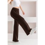 CNRCollection Kadın Kahverengi Yüksek Bel Toparlayıcı Önü Nervürlü Geniş Kalıp Bol Paça Modal Kumaş Tayt Pantolon