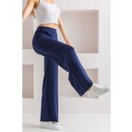 CNRCollection Kadın Lacivert Yüksek Bel Toparlayıcı Önü Nervürlü Geniş Kalıp Bol Paça Modal Kumaş Tayt Pantolon