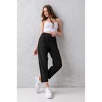 CNRCollection Kadın Siyah Yüksek Bel Çift Düğmeli Tarz Havuç Model Bilek Boy Krep Kumaş Pantolon