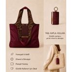 Coall Bordo, Özel Leopar İç Desen Detaylı Katlanabilir El ve Omuz Çantası, Seyahat/Alışveriş/Günlük Kullanım - Bordo - Leopar Desen