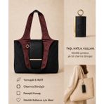 Coall Siyah, Özel Etnik İç Desen Detaylı Katlanabilir El ve Omuz Çantası, Seyahat/Alışveriş/Günlük Kullanım - Siyah - Elit Desen