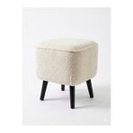 CoArt Home Kare Bukle Puf 40x40x40 cm – Krem | Ahşap Ayaklı | Oturma Odası & Yatak Odası Pufu