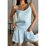 Coccolarsi Düz Bebe Mavi Askılı ve Şortlu Floş Saten Pijama Takımı - Bebe Mavisi - XL