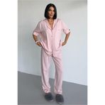 COCCOLARSI Nuvola Pura Pudra Pembesi Viskon Kısa Kol Pantolon Pijama Takımı