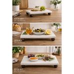 COCEM 3’lü Mermer Sunumluk Seti Ahşap Ayaklı Servis Tabağı Standı – 30x15 24x12 20x12 cm