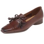 Cocey Bayan Loafer hakiki deriden vintage tarzında, fiyonk dekorlu, şık deri ayakkabı, Kahverengi, 36 EU