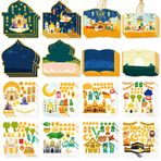 COcnny 49 adet Eid Mubarak Craft Kit Cami Sahne Çıkartmaları Çocuklar için, Kendi Ramazan Kareem Sahne Çıkartması, DIY Sanat Dini Etiket Asılı Süs Al-fitr Sınıf Partisi Favor Goodies Malzemeleri