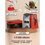 Coco Night 1kg #27MM Nargile Kömürü, 1 Adet Nargile Köz Ocağı, 34 Adet Sipsi, (Kozmatik Nargile, Nargile Kömürü, Sipsi) - Kırmızı