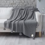 Coco Pirinç Örgü Ponponlu Triko Tv Battaniyesi Throw Koltuk Şalı - 130 x 170 cm - Gri