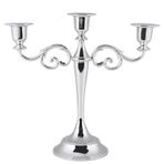 Cocoarm Metal Mumluk 3 Kollu Şamdanlar Düğün Şamdan Avrupa Tarzı Şamdan Sahipleri Ev Dekorasyonu Çeşitli Durumlar Için Uygun, 25cm Yükseklik, Taban Çapı: 10.5cm (SILVER)