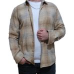 Cococan8 Erkek Oduncu Gömlek Slim Fit Uzun Kol Bej Ekose Desen Akrilik Kumaş Yumuşak Dokulu - 3XL - Çok Renkli