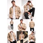 Cococan8 Erkek Slim Fit Oduncu Gömlek Uzun Kol Bej Ekose Desen Yumuşak Dokulu - Çok Renkli