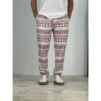 Cocopelli Erkek Bordo Etnik Motifli Rahat Kesim Keten Pantolon COC2228
