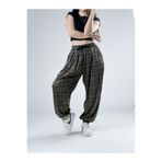 COCOPELLI Yeşil Ekose Pileli Kadın Jogger Pantolon COC3065
