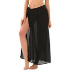 cocopuss Kadın Sarong Plaj Örtüleri Şifon Uzun Bikini Şeffaf Sarma Etek Mayo, Siyah, One Size - Wide : 78.7inch(200cm) Incloude Belt; Length : 37.4inch (95CM)