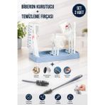 Cocovia ( 2'li Pratik Biberon Set ) Biberon Kurutucu + Temizleme Fırçası - Bebek Biberon 2'li Seti - Mavi