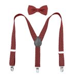 Çocuk 2.5CM 3 klipsli Y şeklinde papyon seti elastik, 3 klipsli erkek ve kadın jartiyerleri, tüm eşleşen giyim aksesuarları, 05 Şarap Kırmızı ve Beyaz Noktalar, Tek Beden