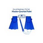 Çocuk 3'lü Set Palet Maske Şnorkel Dalış Seti PVC 24-29 Numara Ayarlanabilir Kayışlı