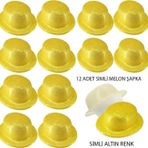 Çocuk Altın Renk Simli Melon Yuvarlak Parti Şapkası 12 Adet