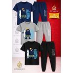 Çocuk Ayıcık Sıyah Surf Sapka Baskılı 3lü Tişort Eşofman Takımı - 13 - 14 Yaş - Siyah - Gri - Lacivert