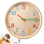 Çocuk duvar saati, tik tak sesi çıkarmaz, duvar saati, çocuk odası, 30 cm duvar saati, çocuklar için, tik tak sesi çıkarmayan duvar saati, renkli sayılar duvar saati, kuvars sessiz duvar saati, pille