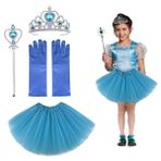Çocuk Elsa Kostümü Elsa Eteği Eldiveni Tacı ve Asası 4 Lü Set (4767) - MCT2683-5870 - Renkli