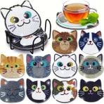 Çocuk Gelişim 10 Adet Kedi Tasarım Elmas Boyama Bardak Altlığı Seti Tel Stant