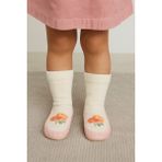 Çocuk Gül Desenli Makosen Soket Çorap Patik Panduf – Kaydırmaz Ev & Anaokulu Ayakkabısı Pembe - Beyaz - Pembe - 18 - 19 Numara