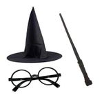 Çocuk Harry Potter Siyah Şapkası Harry Potter Gözlüğü Harry Potter Asası 3 lü Set