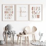 Çocuk Kalbi Atölyesi Alfabe, Sayılar 3'lü Isim Tablo Seti, Çocuk Odası Tablosu, Bebek Odası Tablosu - 21 x 30 - Ahşap