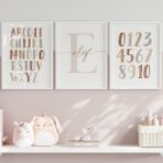 Çocuk Kalbi Atölyesi Alfabe, Sayılar 3'lü Isim Tablo Seti, Çocuk Odası Tablosu, Bebek Odası Tablosu - 21 x 30 - Beyaz