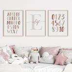 Çocuk Kalbi Atölyesi Alfabe, Sayılar 3'lü Isim Tablo Seti, Çocuk Odası Tablosu, Bebek Odası Tablosu - 30 x 40 - Ahşap