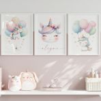 Çocuk Kalbi Atölyesi Unicorn Temalı Bebek ve Çocuk Odası 3'lü Tablo Isim Seti - 21 X 30 - Beyaz