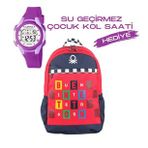 Çocuk Kol Saati Hediyeli Benetton Büyük Kapasiteli Çocuk Okul Çantası B.NT.03766