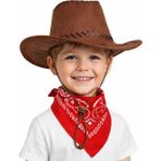 Çocuk Kovboy Şapka Kahverengi &amp; Kırmızı Bandana Seti
