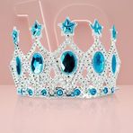 Çocuk Kraliçe Tacı - Mavi Yıldız İşlemeli Prenses Tacı 15x7 cm (5264)