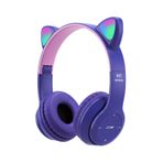 Çocuk Kulaklığı, Kedi Kulağı LED Işıklı Bluetooth 5.0 Katlanabilir Kablosuz Oyun Kulaklığı, Çocuklar Yetişkinler için, Rahat Dahili Mikrofon, Gürültü Önleyici Kulak Üstü Kulaklıklar (Mor)