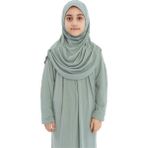 Çocuk Namaz Elbisesi- Kaşkorse Pratik Başörtülü - Açık Su Yeşili - 9 - 11 Yaş