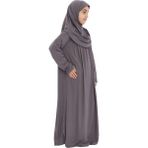 Çocuk Namaz Elbisesi- Kaşkorse Pratik Başörtülü - Füme - 9 - 11 Yaş