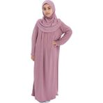 Çocuk Namaz Elbisesi- Kaşkorse Pratik Başörtülü - Koyu Pembe - 9 - 11 Yaş