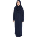 Çocuk Namaz Elbisesi- Kaşkorse Pratik Başörtülü - Lacivert - 9 - 11 Yaş