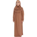 Çocuk Namaz Elbisesi- Kaşkorse Pratik Başörtülü - Taba - 9 - 11 Yaş