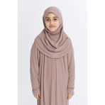 Çocuk Namaz Elbisesi- Kaşkorse Pratik Başörtülü - Toz Pudra - 9 - 11 Yaş