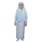 Çocuk Namaz Takımı Pratik İki Parça Desenli Kollu Tak Çıkar Başörtülü Likralı Tesettür Elbise (6-12 Yaş) 901-0102, Mavi, 10
