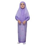 Çocuk Namaz Takımı Pratik İki Parça Desenli Kollu Tak Çıkar Başörtülü Likralı Tesettür Elbise (6-12 Yaş) 901-0102, Mor, 6